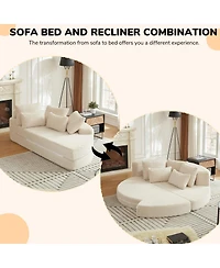 Streamdale Furniture Corduroy Semi-Circular 2-in-1 Sofa Bed with Neck Pillow & 5 Throw Pillows