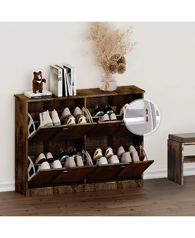 Clihome Shoe Cabinet, Hidden Slim Narrow Shoe Rack Cabinet with 4 Drawers