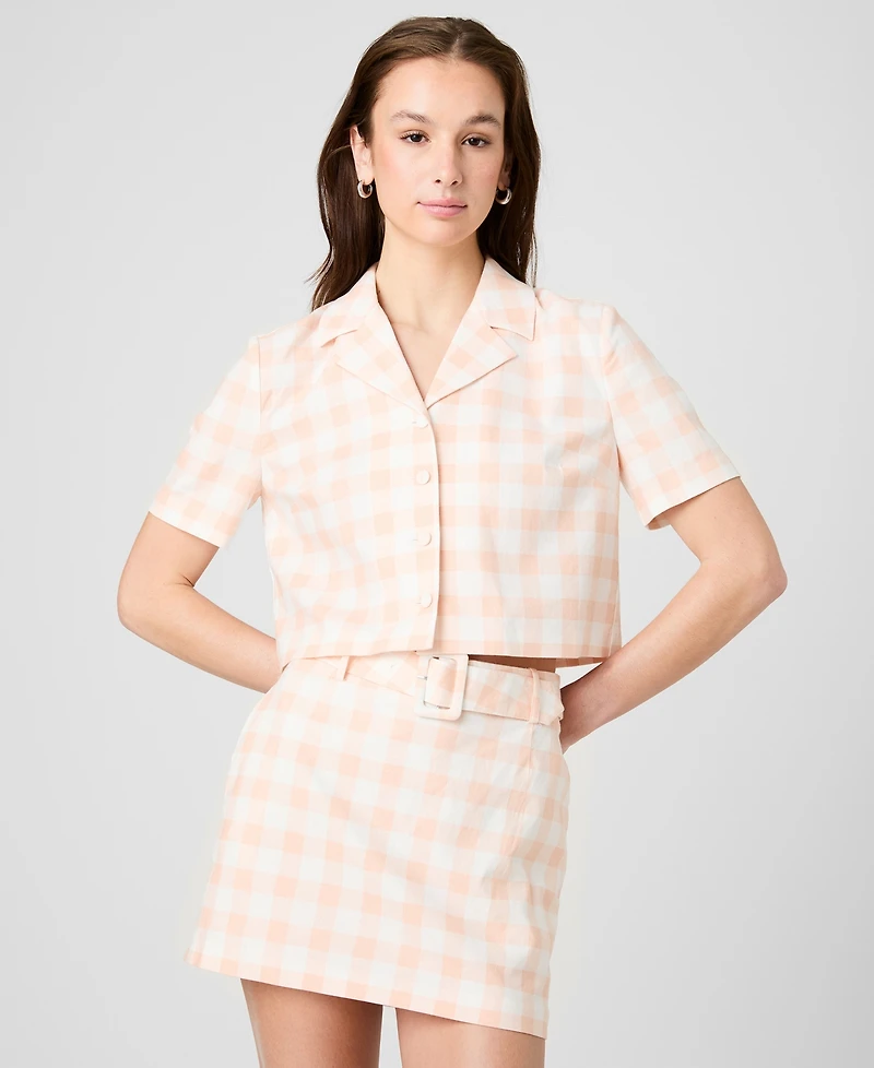 French Connection Women's Collared Gingham Crop Shirt