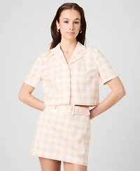 French Connection Womens Collared Gingham Crop Shirt Belted Mini Skirt
