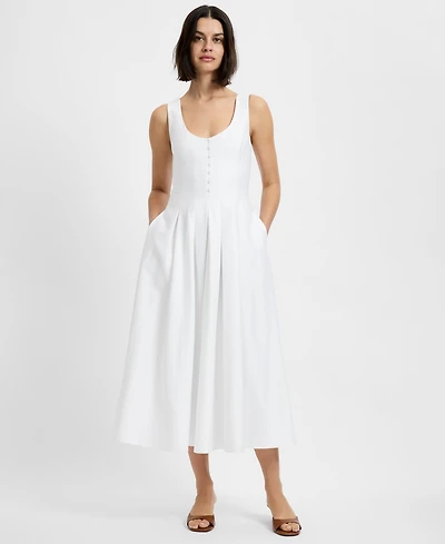 French Connection Women's Satin Fit And Flare Scoop Neck Midi Dress