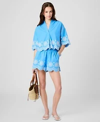 French Connection Womens Alissa Embroidered Top Cotton Shorts