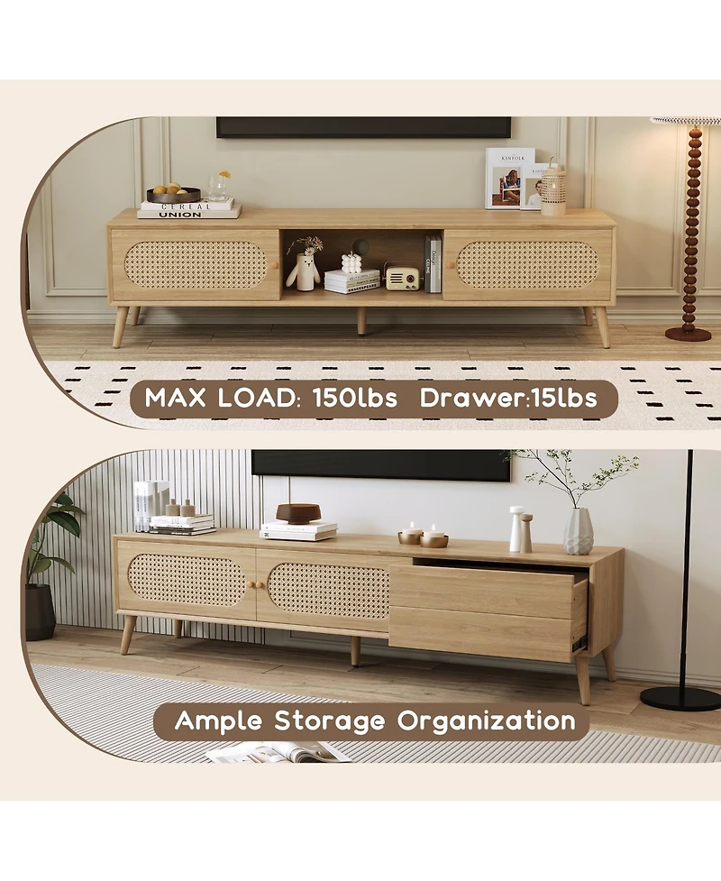 sumyeg Boho Cabinet with Tv Stand Modern Farmhouse Media Console with Solid Wood Legs