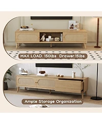 sumyeg Boho Cabinet with Tv Stand Modern Farmhouse Media Console with Solid Wood Legs