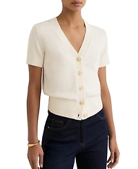 Reiss Women's V-Neck Short-Sleeve Cotton-Wool Cardigan Sweater