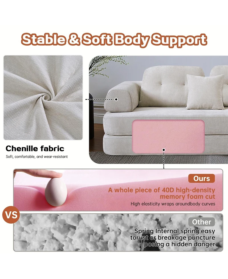 Streamdale Furniture 104" Boneless Chenille Memory Foam Modular Sectional Sofa with Chaise - No Assembly