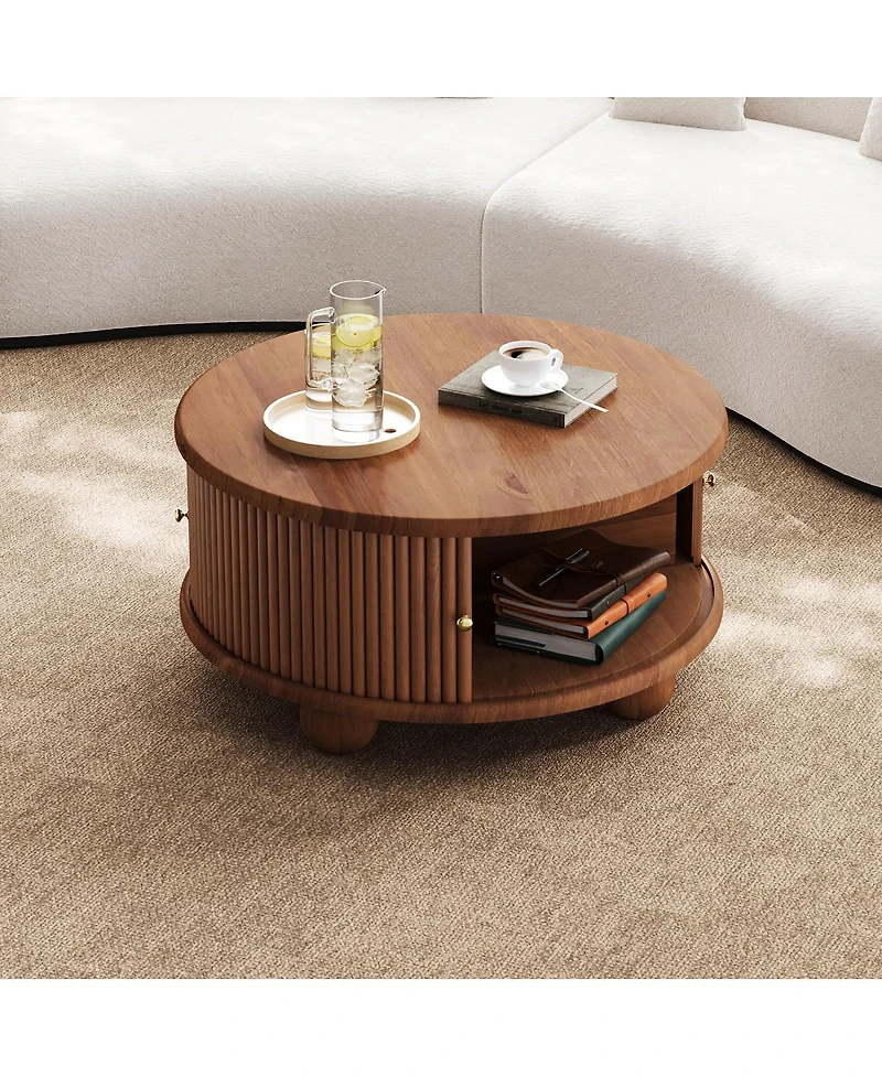 Streamdale Furniture Streamdale Round Fluted Coffee Table with Storage
