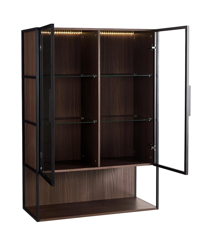 Sumyeg Casainc Modern 51.2" Tall Lighted Display Cabinet with Tempered Glass Door and Metal Frame