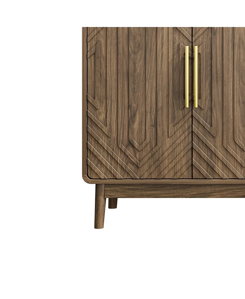 Storage Cabinet With Carved 4 Door Adjustable Layer Board