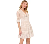 Adrianna Papell Women's V-Neck Lace Embroidery Dress