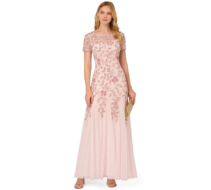 Adrianna Papell Floral-Beaded Gown