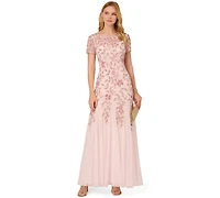 Adrianna Papell Floral-Beaded Gown