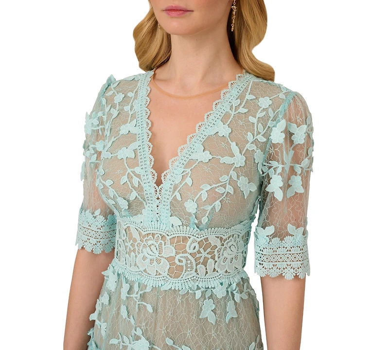 Adrianna Papell Women's V-Neck Lace Embroidery Dress