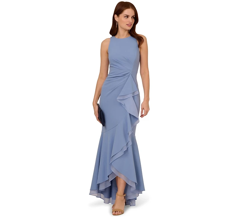 Adrianna Papell Women's Sleeveless Ruffled High-Low Gown