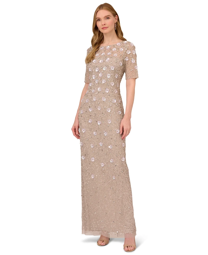 Adrianna Papell Embellished Floral Sheath Dress