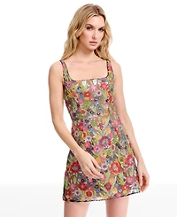 Dress the Population Women's Sleeveless Square Neck Fit And Flare Mini
