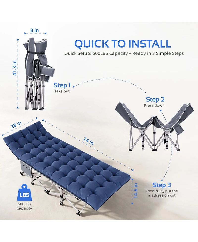 Sugift 2-Piece Folding Bed Camping Cots with Removable Cotton Mattress (2 in a set), 500 lbs