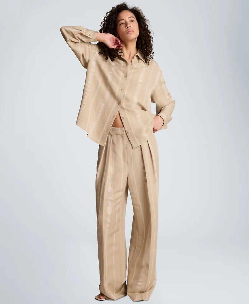 Kenneth Cole Women's High-Rise Fly-Front Pleated Wide-Leg Pants