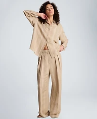 Kenneth Cole Women's High-Rise Fly-Front Pleated Wide-Leg Pants