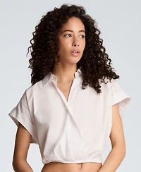 Kenneth Cole Women's Pleated Cross-Over Front Shirt