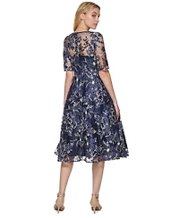 Eliza J Women's Elbow-Sleeve Illusion Yoke Short Dress