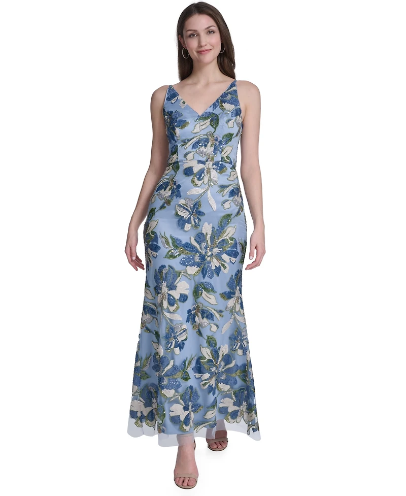 Eliza J Women's V-Neck Floral Sequin Gown