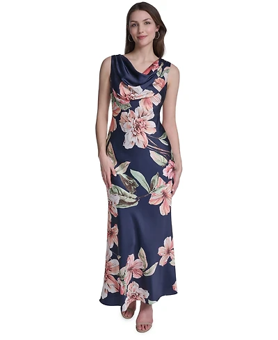 Eliza J Women's Sleeveless Drape Neck Printed Gown