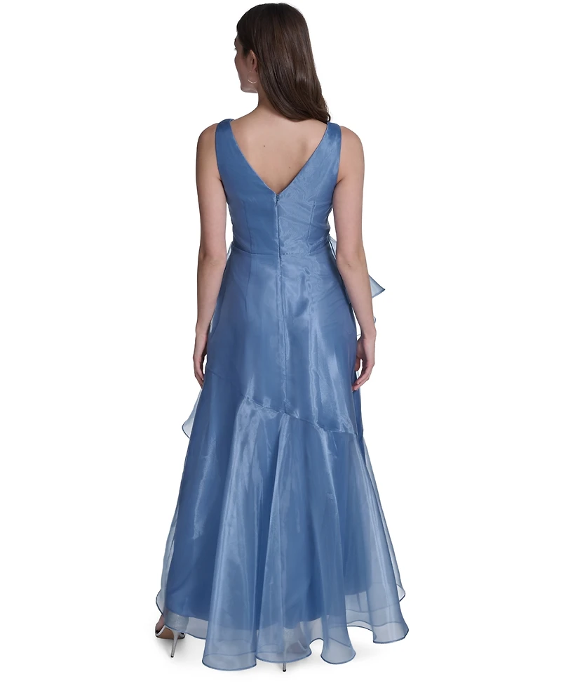 Eliza J Women's Sleeveless V-Neck Ruffle Gown