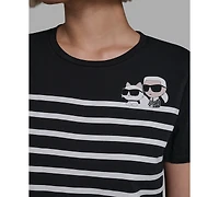 Karl Lagerfeld Paris Women's Short-Sleeve Striped Logo T-Shirt