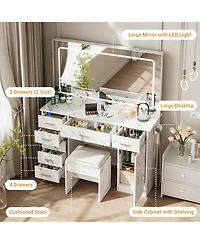 gaomon Makeup Vanity Desk with Large Lighted Mirror,3 Light Modes, Brightness Adjustable, 7-Drawer Dressing Table with Hairdryer Holder