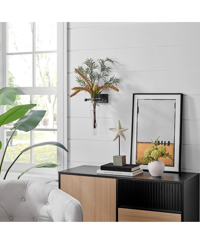 Danya B. Clear Amphora Vase on Iron Sconce with Finials