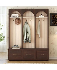 Streamdale Furniture Farmhouse Arched Hall Tree Bench with Drawers