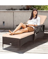 Gymax Pe Rattan Chaise Lounge Chair Armrest Recliner Adjustable Pillow