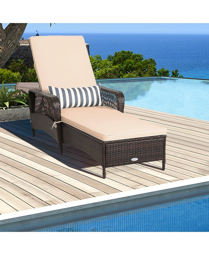Gymax Pe Rattan Chaise Lounge Chair Armrest Recliner Adjustable Pillow