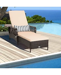 Gymax Pe Rattan Chaise Lounge Chair Armrest Recliner Adjustable Pillow