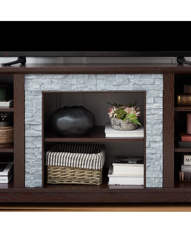 Streamdale Furniture Tv Media Stand with Faux Stacked Stone Surround