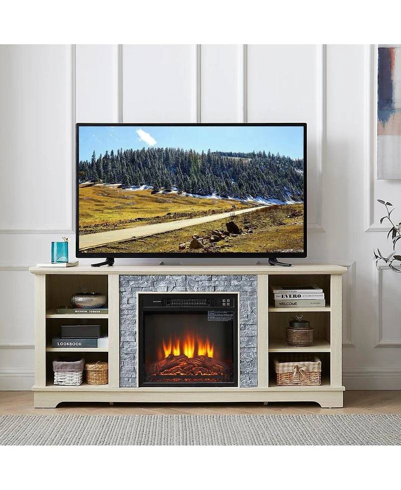 Streamdale Furniture Mantel Electric Fireplace Stone Tv Media Stand
