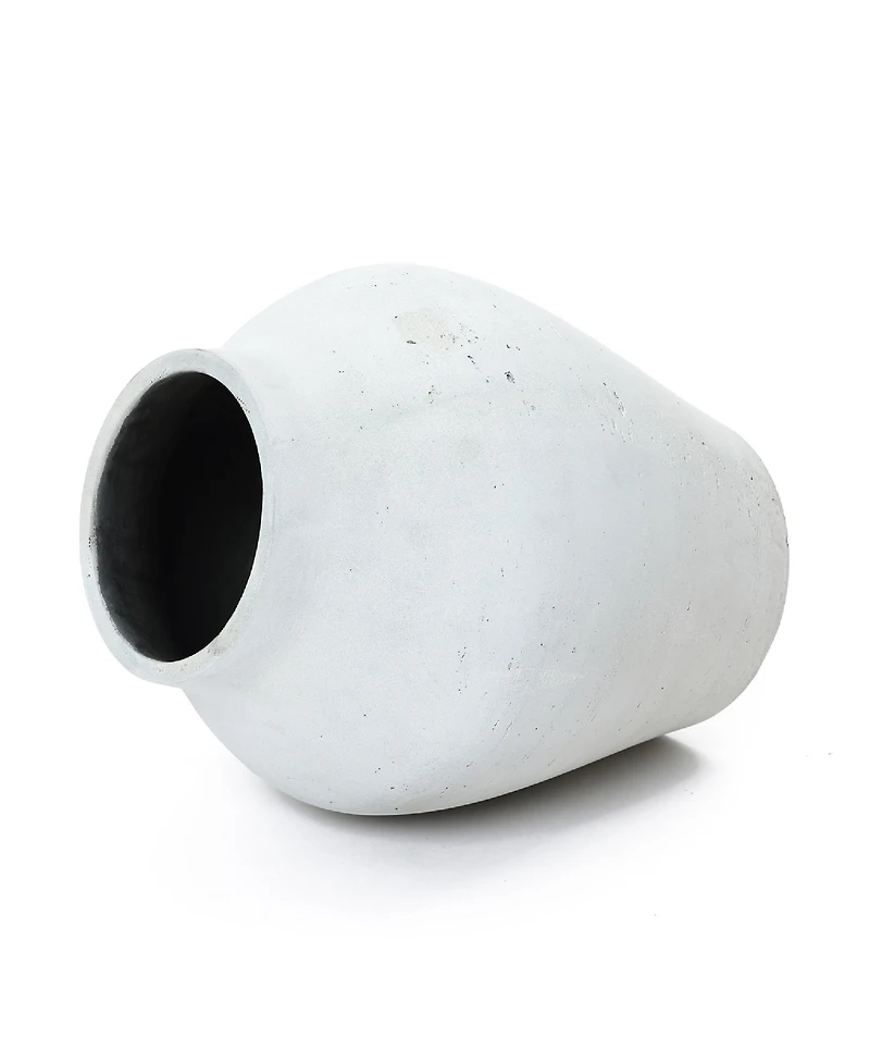 LuxenHome Antique White Cement Vase, 13.4" Tall, Decorative Accent for Tabletops and Open Shelving