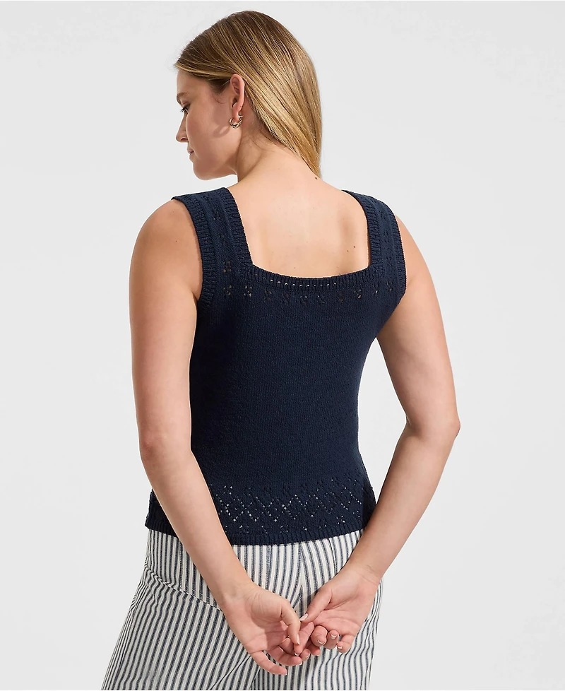 Lands' End Women's Pointelle Square Neck Tank Sweater