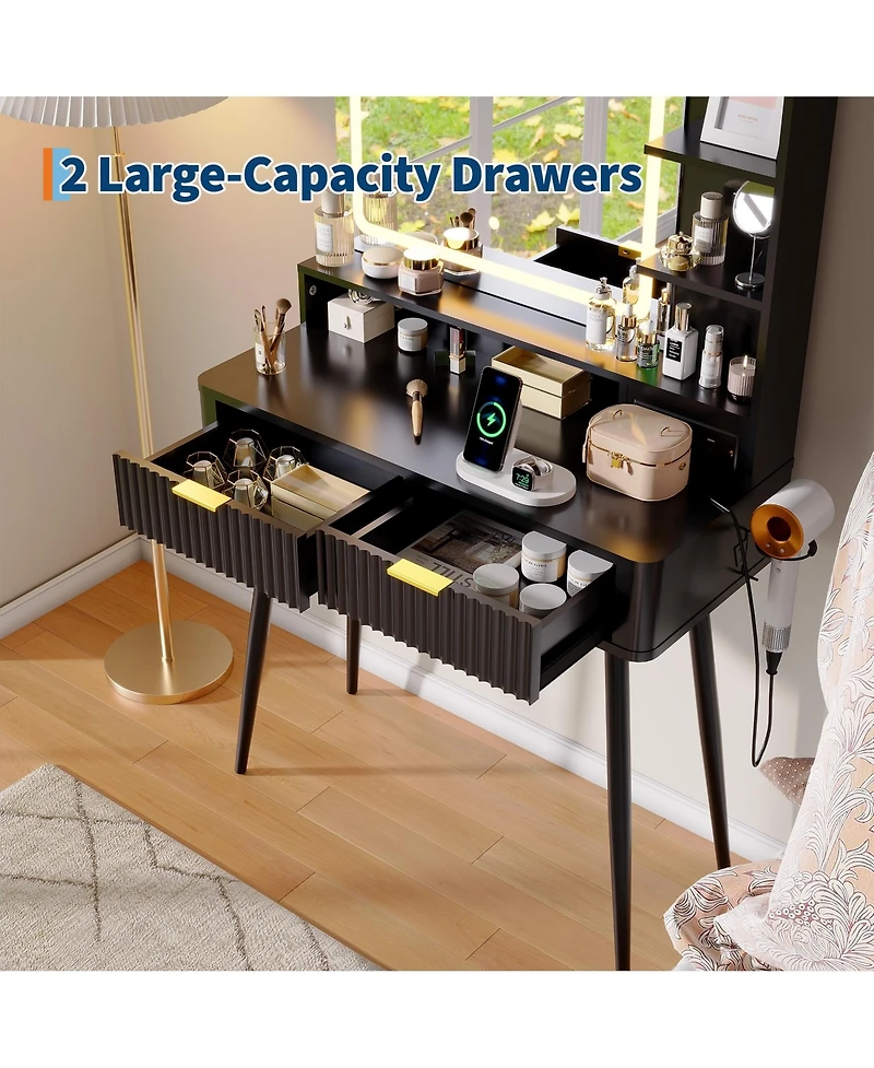 gaomon Mid-Century Modern Makeup Vanity Desk with Lighted Mirror.