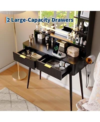 gaomon Mid-Century Modern Makeup Vanity Desk with Lighted Mirror.