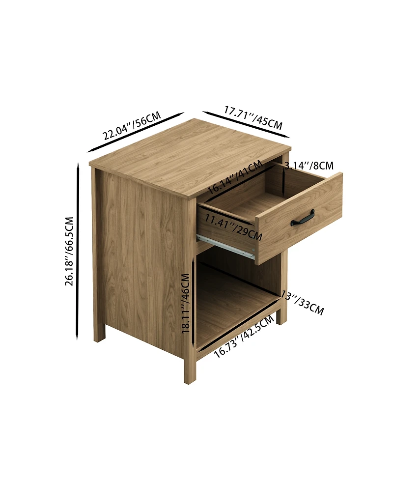 Streamdale Furniture Wood Nightstand with Drawer and Open Shelf