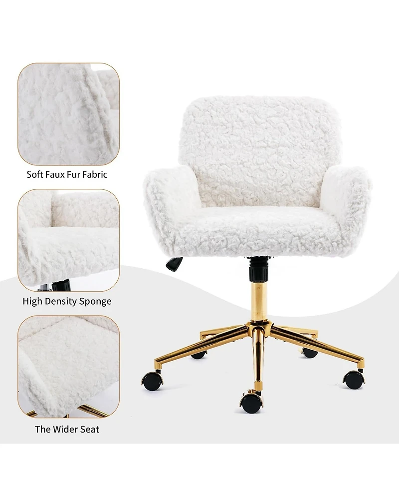 Rainsken Faux Fur Home Office Chair, Adjustable Swivel Desk Chair