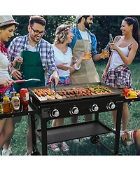 Ecooso Commercial Propane Gas Griddle on Cart with Side Shelves, 4 Burners