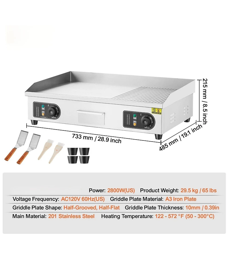 Ecooso Commercial Electric Countertop Half Flat Top Griddle, Adjustable Temperature