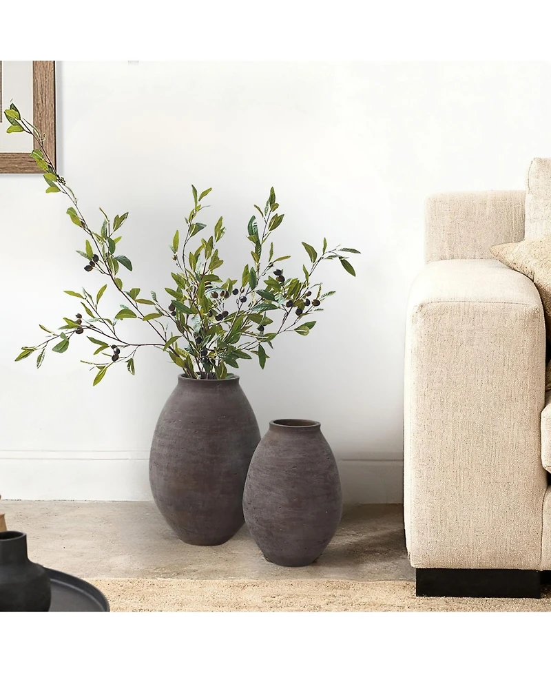 LuxenHome Antique Brown Cement Vase,Tall Rustic Home Accent for Tabletops and Open Shelving