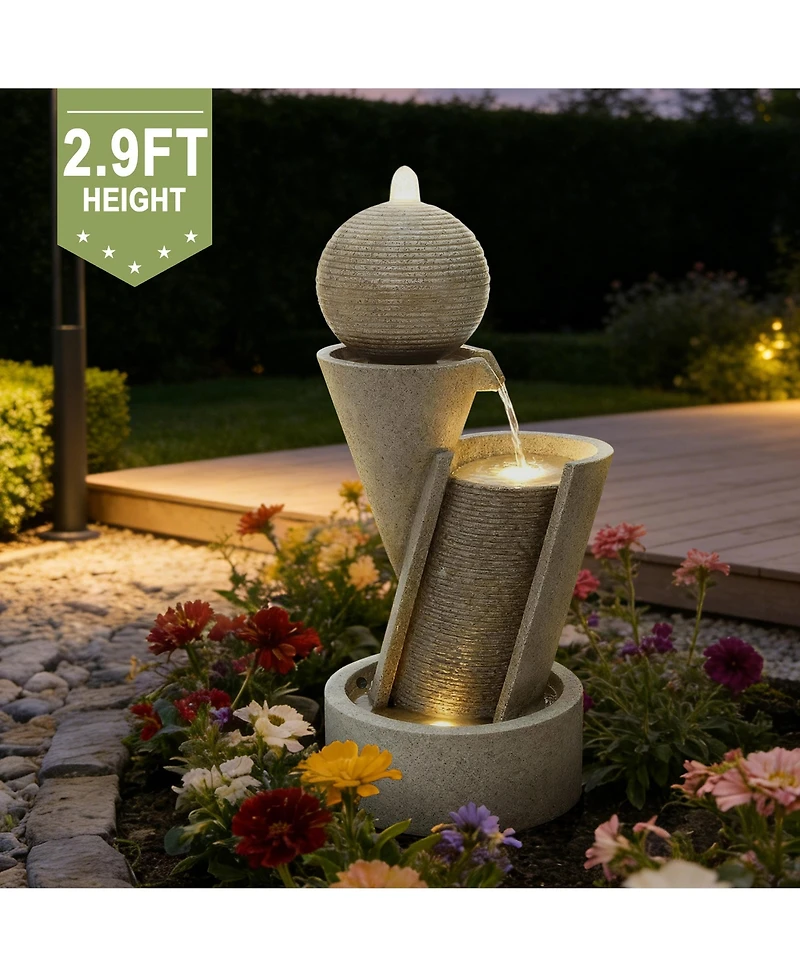 LuxenHome Lighted Patio Fountain, Resin Tiered Design for Backyard