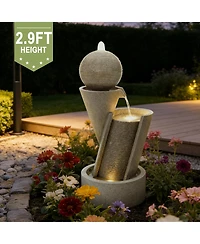 LuxenHome Lighted Patio Fountain, Resin Tiered Design for Backyard
