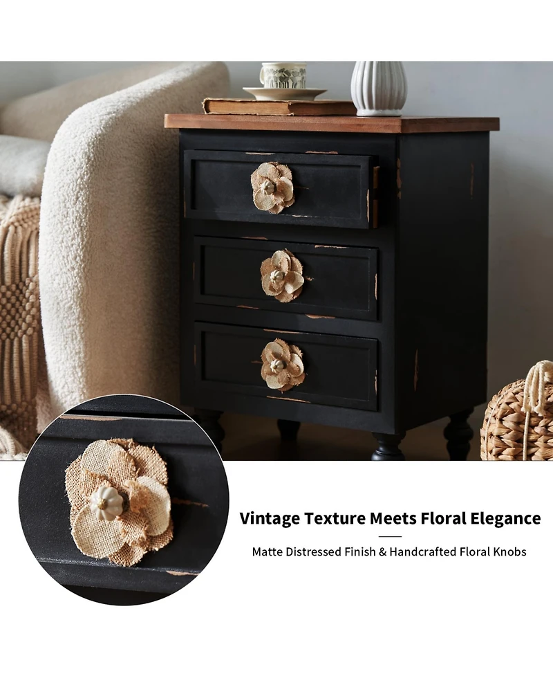 Streamdale Furniture Streamdale Vintage Farmhouse End Table - Rustic Nightstand, 3 Drawers