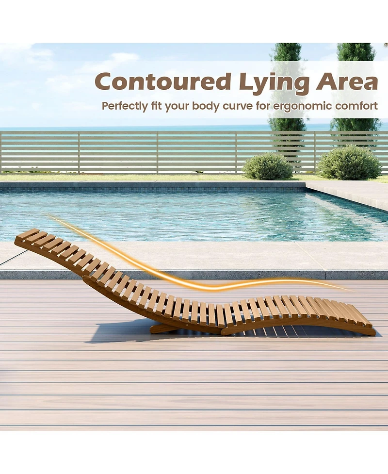 Gymax Outdoor Folding Teak Wood Chaise Lounge Chair w/Curved Lying Area